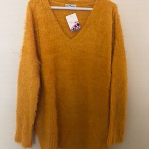 Fuzzy Golden V-Neck Sweater